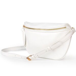 Minimalist White Leather Crossbody Belt Bag with Gold Hardware